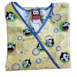 FUN! Felix The Cat Yellow Faux Surplice Scrub Top Cotton Blend 2-pocket MEDIUM